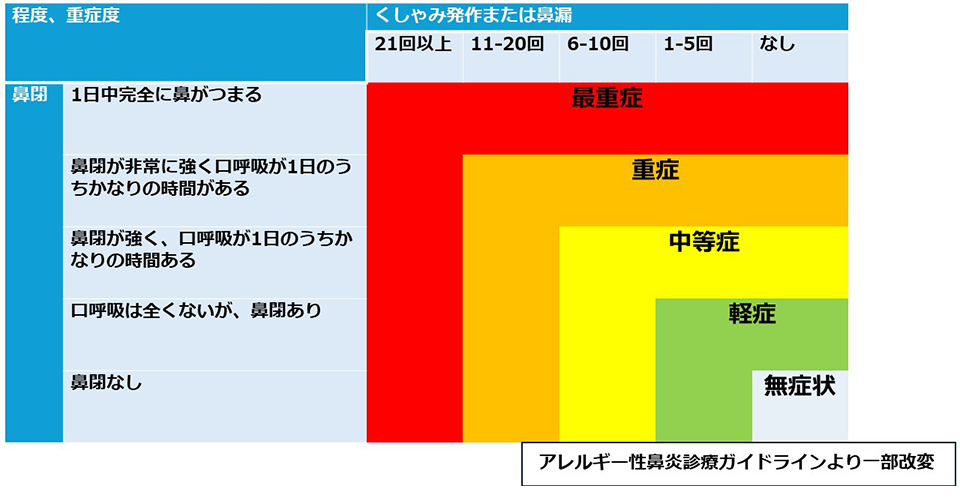 アレルギー性鼻炎症状の重症度分類 